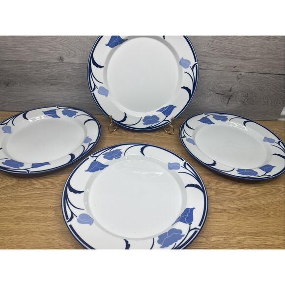 Dansk Tivoli Belles Fleurs Blue Dinner Plates 10.5" Japan ~Set Of 4 - Picture 1 of 9
